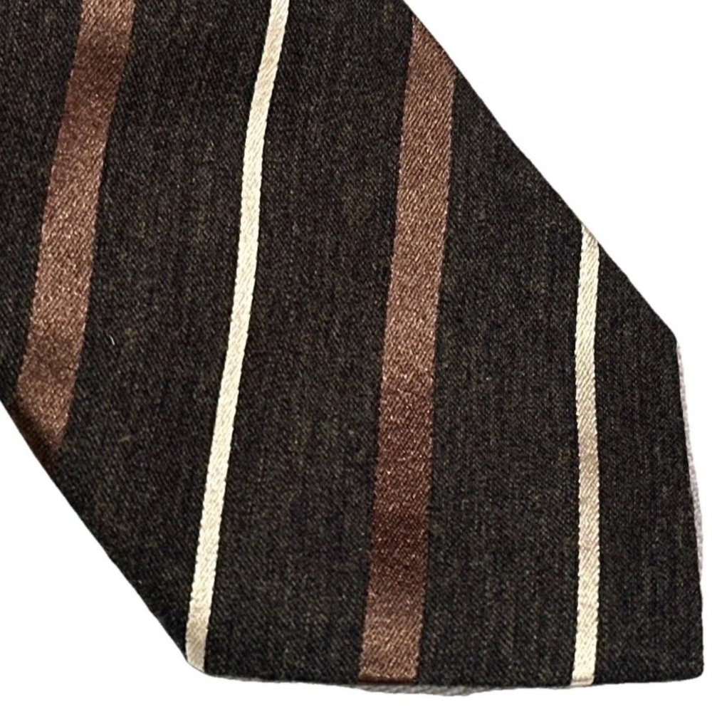 $250 NEW ERMENEGILDO ZEGNA TIE WOOL SILK CHARCOAL BROWN BEIGE DIAGONAL STRIPES